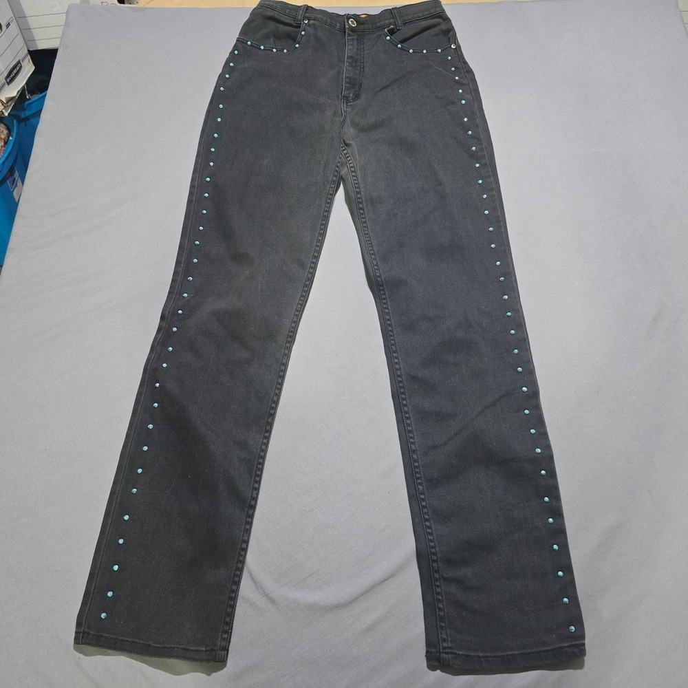 Lawman Western Slim Fit Jeans Womens 11 Turquoise Studded High Rise Vintage